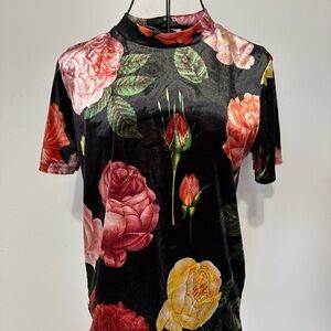 Floral Mock Neck Velvet Top - Size S